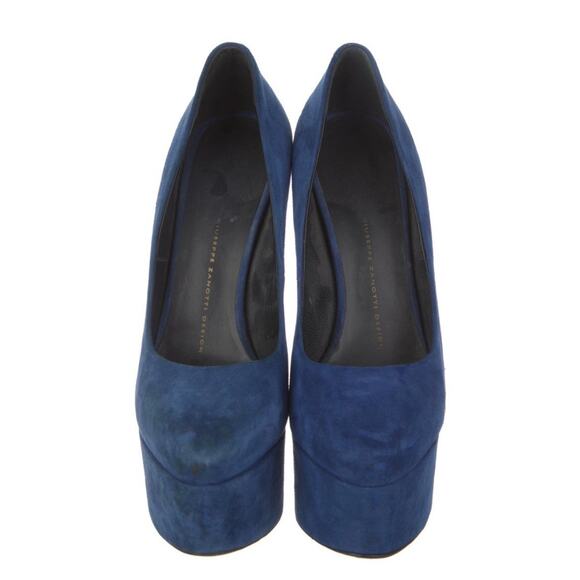 Authentic Giuseppe Zanotti Blue Suede Debra Platform Heels size IT 37 US 7 - Picture 4 of 6